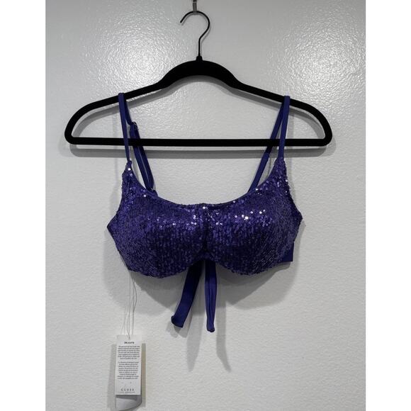 Guess Sequin Purple Bikini Top Women’s Size Large Underwire Sparkle Glam Sexy - Picture 1 of 9